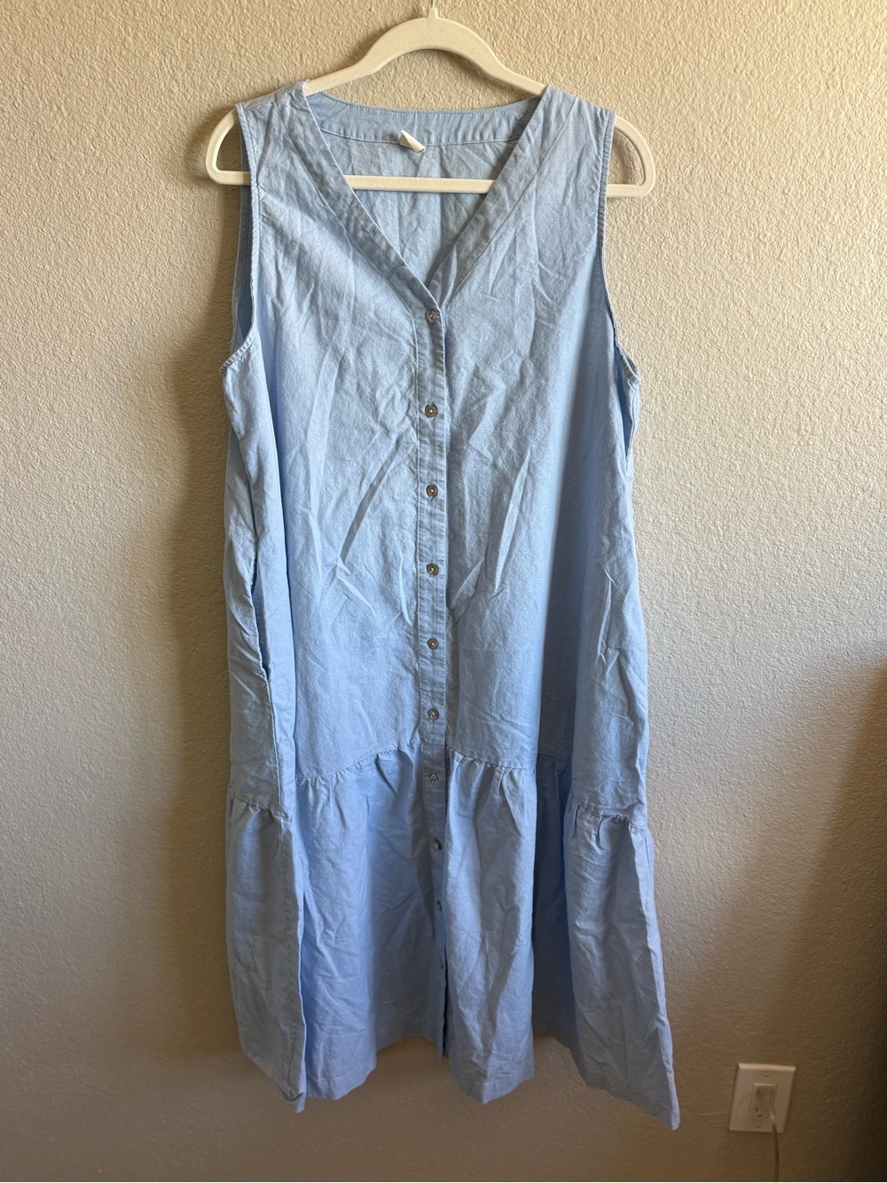 Lintico 100% Linen Sleeveless Maxi Dress Light Blue Coastal Flowy Natural XXL - Picture 2 of 9